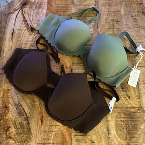 2 NWT American Eagle Aerie SMOOTHEZ Demi Bra Sz 36C Brown & Green